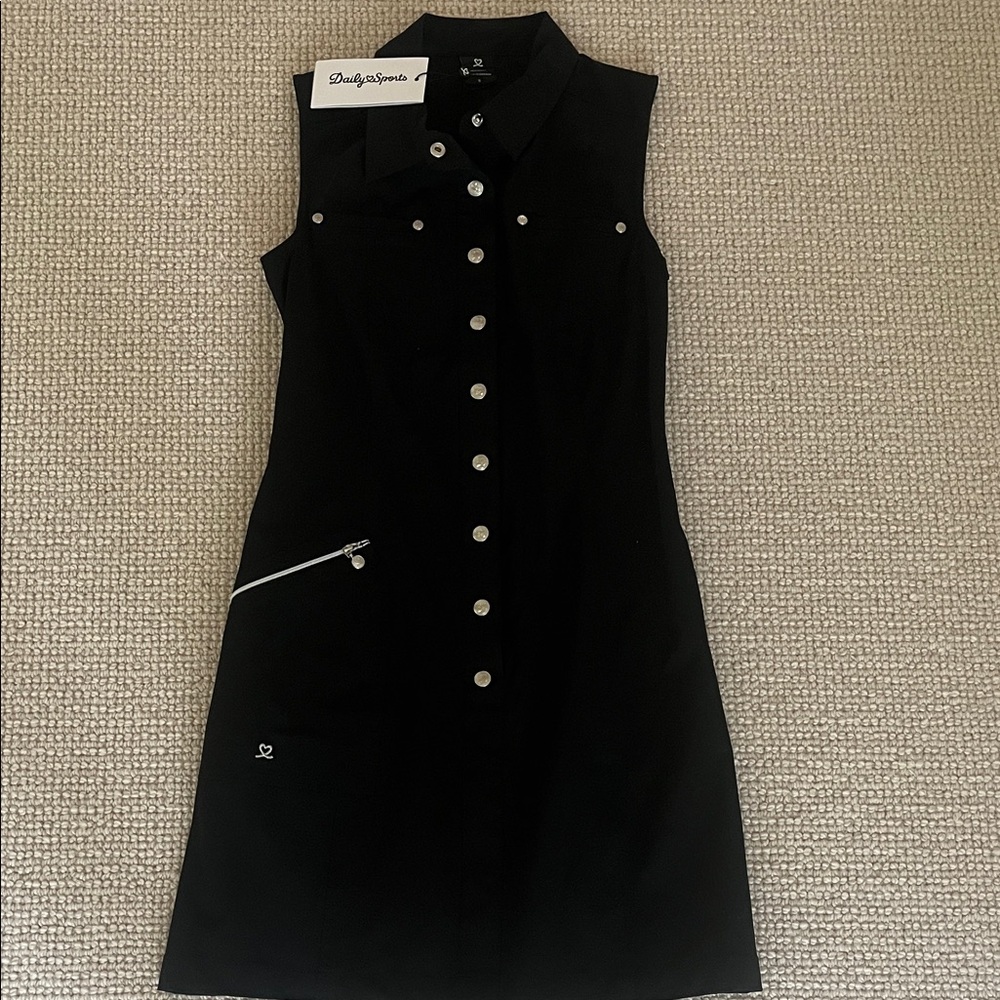 Daily Sports NWT Black Sleeveless Dress with Button Detail